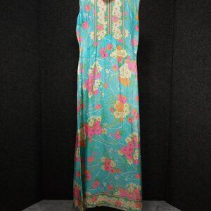 1960's Turquoise Floral Acetate Column Dress from Nordstrom